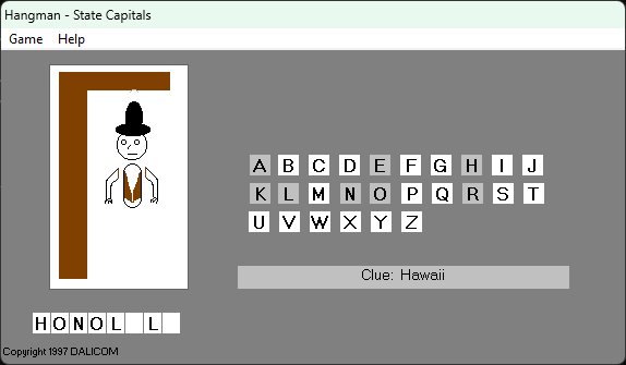 Hangman game screenshot